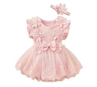 Baby Girl Solid Romper with Floral Bow - One Piece Jumpsuit, Snap Closure, for Newborn 0-3M, Pink#M
