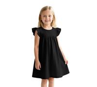 Baby Girl Summer Cotton Dress Ruffle Sleeve Solid Color Pleated Dresses Spring Casual School Preppy Outfit Birthday Sundress Beach Vacation Boho Clothes
