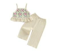 Baby Girl Summer Outfits Toddler Crochet Ruffle Sleeveless Camisole Tops Pants Set Kids Fashion Clothes Sets (02- Apricot, 2-3 Years)