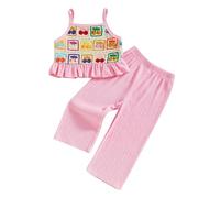 Baby Girl Summer Outfits Toddler Crochet Ruffle Sleeveless Camisole Tops Pants Set Kids Fashion Clothes Sets (Pink, 2-3 Years)