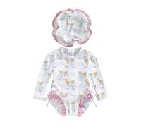 Baby Girl Swimming Costume Baby Swimsuit 3 6 12 18 24 Months 2T 3T Infant Toddler Girls Swimwear Rash Guard Zipper One Piece Long Sleeve Beachwear Bathing Suits Wetsuit (A Pink, 6-12 Months)