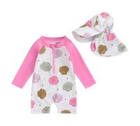 Baby Girl Swimming Suit Baby Swimsuit 3 6 12 18 24 Months 2T 3T Infant Toddler Girls Swimwear One Piece Zipper Long Sleeve Rash Guard with Hat Beach Bathing Suits Wetsuit (Pink A, 0-3 Months)