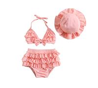 Baby Girl Swimsuit Toddler Bathing Suit Strawberry Mermaid Print Bikini Top Trunks Shorts Swim Cap 3 Piece Set (D-Pink, 18-24 Months)