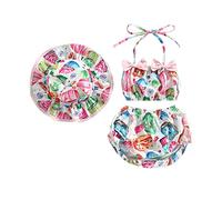 Baby Girl Swimsuit Toddler Bathing Suit Strawberry Mermaid Print Bikini Top Trunks Shorts Swim Cap 3 Piece Set (B-e-Pink Donut, 6-12 Months)
