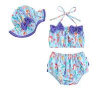 Baby Girl Swimsuit Toddler Bathing Suit Strawberry Mermaid Print Bikini Top Trunks Shorts Swim Cap 3 Piece Set