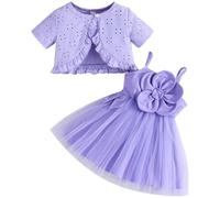 Baby Girl Tutu Dress 2 Piece Toddler Cardigan Tulle Sundress Girls Princess Baptism Party Dresses Infant Summer Outfit Set (Purple, 2-3T)