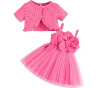 Baby Girl Tutu Dress 2 Piece Toddler Cardigan Tulle Sundress Girls Princess Baptism Party Dresses Infant Summer Outfit Set (Peach, 6-9M)