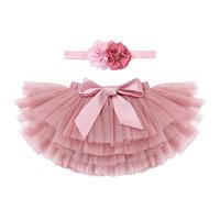 Baby Girl Tutu Skirt 1st 2nd 3rd First Second Third Birthday Cake Smash Outfit Newborn Infant Photography Props Toddler Kids Party Diaper Cover Tulle Layered Bloomers Headband Set Dusty Pink 6-12M