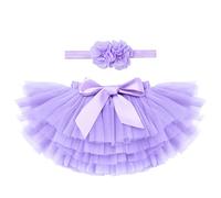 Baby Girl Tutu Skirt 1st 2nd 3rd First Second Third Birthday Cake Smash Outfit Newborn Infant Photography Props Toddler Kids Party Diaper Cover Tulle Layered Bloomers Headband Set Violett 6-12M