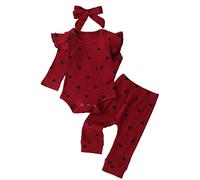 Baby Girl Valentine's Day Outfits Infant Girl Heart Prints Clothes Long Sleeve Romper and Pants Clothing Sets Red 3-6 Months