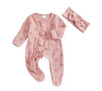 Baby Girl Winter Clothes Newborn Little Sister Going Coming Home Outfit Ruffle Mitten Romper Cute Fall Jumpsuit (Pink A, 3-6 Months)