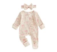 Baby Girl Winter Clothes Newborn Little Sister Going Coming Home Outfit Ruffle Mitten Romper Cute Fall Jumpsuit (Apricot, 0-3 Months)
