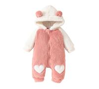 Baby Girl Winter Fleece Romper Animal Bear Costume Long Sleeves Hood Zipper Closure Jumpsuit (Pink, 0-3 Months)