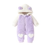 Baby Girl Winter Fleece Romper Animal Bear Costume Long Sleeves Hood Zipper Closure Jumpsuit (Purple, 9-12 Months)