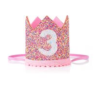 Baby Girls 3rd Birthday Party Hat Princess Girls 3 Years Birthday Crown, Adjustable 3rd Birthday Hat Baby Crown for Kids Baby Girls Third Birthday Party
