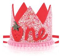 Baby Girl's Berry First Birthday Hat, Strawberry First Birthday Crown Pink Sequin Berry Headwear Glistening Pink Strawberry Cute One Party Headband Strawberries Shortcake Decorations with Photo Props