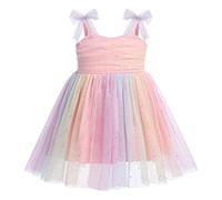 Baby Girls Birthday Cake Smash Outfit Sleeveless Rainbow Summer Tulle Dress Princess Floral Polka Dots Ruffle Tutu Toddler Kids Wedding Party Dresses Rainbow 6-12 Months