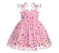 Baby Girls Birthday Cake Smash Outfit Sleeveless Rainbow Summer Tulle Dress Princess Floral Polka Dots Ruffle Tutu Toddler Kids Wedding Party Dresses Pink-Dots 3-4 Years