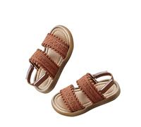 Baby Girls Boho Crochet Open Toe Sandals Toddler Adjustable Slingback Breathable Summer Shoes for Beach Pool Vacation 02-Brown
