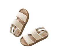 Baby Girls Boho Crochet Open Toe Sandals Toddler Adjustable Slingback Breathable Summer Shoes for Beach Pool Vacation 01-White