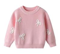 Baby Girl's Bow Detail Tiered Jumper, Long Sleeve Knitted Pullover with Ribbed Cuffs for Newborn and Toddler Winter Clothing Essentials(Pink, 18-24 Months)