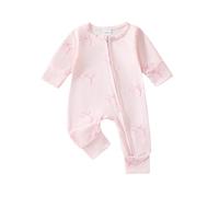 Baby Girls Bowknot Sleepsuits Long Sleeve Zip Up Newborn Grows Cute Outfit Cotton Bodysuit Footless Crew Neck Jumpsuit One iece Romper (Pink, 3-6 Months)
