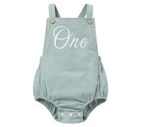 Baby Girls Boys 1st First Birthday Smash Cake Outfit Corduroy Bubble Romper Button Strap Criss Cross Back Bodysuit Bib Overall Jumpsuit Playsuit One Year Old Party Fall Winter Clothes Green 12-18M