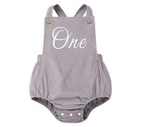 Baby Girls Boys 1st First Birthday Smash Cake Outfit Corduroy Bubble Romper Button Strap Criss Cross Back Bodysuit Bib Overall Jumpsuit Playsuit One Year Old Party Fall Winter Clothes Gray 12-18M