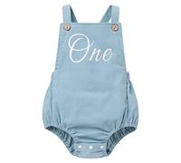Baby Girls Boys 1st First Birthday Smash Cake Outfit Corduroy Bubble Romper Button Strap Criss Cross Back Bodysuit Bib Overall Jumpsuit Playsuit One Year Old Party Fall Winter Clothes Blue 6-12M