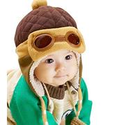 Baby Girls Boys Earflap Hat, Winter Warm Pilot Aviator Crochet Caps (Coffee)(Size: M)