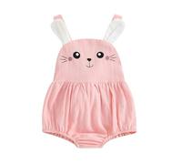 Baby Girls Boys Easter Rompers Rabbit Embroidery Bunny Ears Straps Sleeveless Bodysuits My First Easter Baby Girl Outfit Summer Thin Japanese Style Cute Infant Romper Girls Outfit Pink