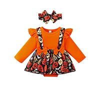 Baby Girls Boys Halloween Costume Infant Clothes Set Long Sleeve Skeleton Bat Romper Kids Newborn Outfit Jumpsuit Unisex Pumpkin Outfits Warm Bodysuit Outerwear Clothing for 0-36Months Orange