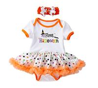Baby Girls Boys Halloween Costume Infant Clothes Set Pumpkin Romper Kids First Dress Up with Hat for Clothing 0-36Months White
