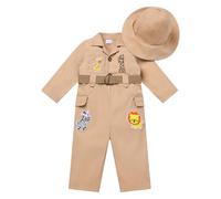 Baby Girls Boys Jungle Safari 1st Birthday Outfit Wild One Year Old Party Cake Smash Toddlers Zookeeper Suit Kids Froest Adventure Explorer Clothes Long Sleeve Jumpsuit with Hat Khaki 1st 9-12 Months