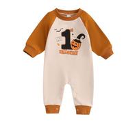 Baby Girls Boys My 1st Halloween Outfit Cute Ghost Pumpkin Bodysuit Long Sleeve Onesie Crew Neck Buttons Jumpsuit Soft Comfy Sleepsuits (Orange, 0-3 Months)