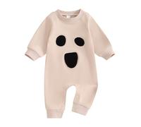 Baby Girls Boys My 1st Halloween Outfit Cute Ghost Pumpkin Bodysuit Long Sleeve Onesie Crew Neck Buttons Jumpsuit Soft Comfy Sleepsuits (White, 0-3 Months)