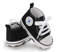Baby Girls Boys Sneakers Toddler Shoes Canvas First Walking Shoes Newborn Anti-Slip Prewalker Sneakers for 6-12 Months Black
