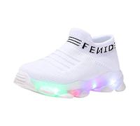 Baby Girls Boys Trainers Led Luminous Flashing Socks Shoes Sports Running Shoes Solid Color Mesh Sneakers Lightweight Children Baby Outdoor Trekking Slip On Casual Shoes (White,10.5 UK Child=EU 29)