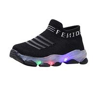 Baby Girls Boys Trainers Led Luminous Flashing Socks Shoes Sports Running Shoes Solid Color Mesh Sneakers Lightweight Children Baby Outdoor Trekking Slip On Casual Shoes (Black,6 UK Child=EU 22)