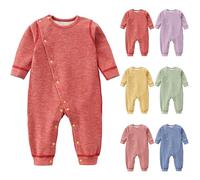 Baby Girls Boys Warm Outfit Long Sleeve Bodysuit Newborn Baby Onesie Cotton Button Up Sleepsuits Plain Jumpsuit Footless Crew Neck First Birthday Outfits (Pink, 12-18 Months)