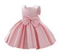 Baby Girls Bridesmaid Dresses Kids Toddler Sleeveless Satin Bowknot Princess Tulle Tutu Flower Girl Dress Christening Baptism Wedding Pageant First Birthday Party Formal Prom Gown Pink 12-18 Months