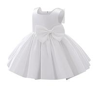 Baby Girls Bridesmaid Dresses Kids Toddler Sleeveless Satin Bowknot Princess Tulle Tutu Flower Girl Dress Christening Baptism Wedding Pageant First Birthday Party Formal Prom Gown White 9-10 Years