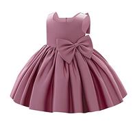 Baby Girls Bridesmaid Dresses Kids Toddler Sleeveless Satin Bowknot Princess Tulle Tutu Flower Girl Christening Baptism Wedding Pageant First Birthday Party Formal Prom Gown Bean Pink 6-12 Months