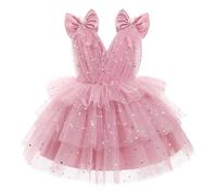 Baby Girls Butterfly Birthday Cake Smash Dress Sleeveless V Neck Rainbow Princess Ruffle Tulle Tutu Toddler Kids Formal Wedding Party Gown Dusty Pink+Star 4-5 Years
