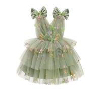 Baby Girls Butterfly Birthday Cake Smash Dress Sleeveless V Neck Rainbow Princess Ruffle Tulle Tutu Toddler Kids Formal Wedding Party Dresses Dark Green 12-18 Months