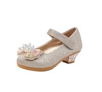 Baby Girls Christening Shoes Infant Girls' High Heels Leather Piano Performance Crystal Dress Fashion Model Walk Show Princess Shoes Gold