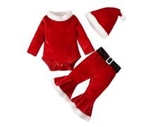 Baby Girls Christmas Costume Suit My First Christmas Outfit 0-18M Toddler Infant Girls Costume Xmas Clothes Set Santa Helpper Romper Jumpsuit Bodysuit Flare Pants with Santa Hat