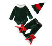 Baby Girls Christmas Costume Suit My First Christmas Outfit 0-18M Toddler Infant Girls Costume Xmas Clothes Set Santa Helpper Romper Jumpsuit Bodysuit Flare Pants with Santa Hat