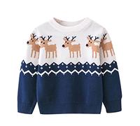 Baby Girls Christmas Outfit Childrens Elf Costume Girl Xmas Boy First Gift Festive Cartoon Deer Knitted Cardigan for Toddler Cozy Winter Long Sleeve Top Blue
