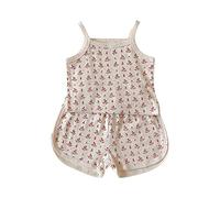 Baby Girls Clothes Set Wear Summer Baby Home Wear Suit Cute Floral Print Top and Shorts (Red, 4-5 Years)